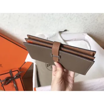 Hermes Bi Color Epsom Bearn Wallet Taupe/Brown
