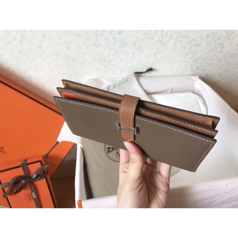 Hermes Bi Color Epsom Bearn Wallet Taupe/Brown