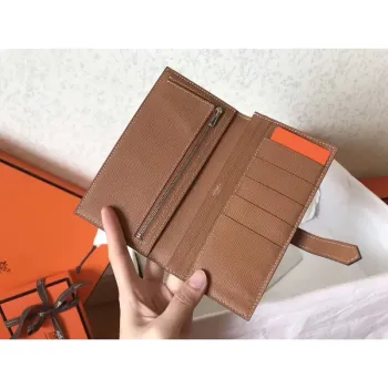 Hermes Bi Color Epsom Bearn Wallet Taupe/Brown