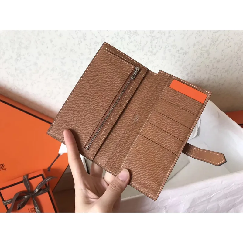 Hermes Bi Color Epsom Bearn Wallet Taupe/Brown