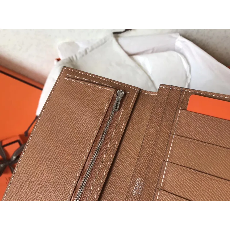 Hermes Bi Color Epsom Bearn Wallet Taupe/Brown