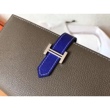 Hermes Bi Color Epsom Bearn Wallet Taupe/Electric Blue