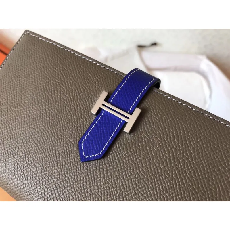 Hermes Bi Color Epsom Bearn Wallet Taupe/Electric Blue