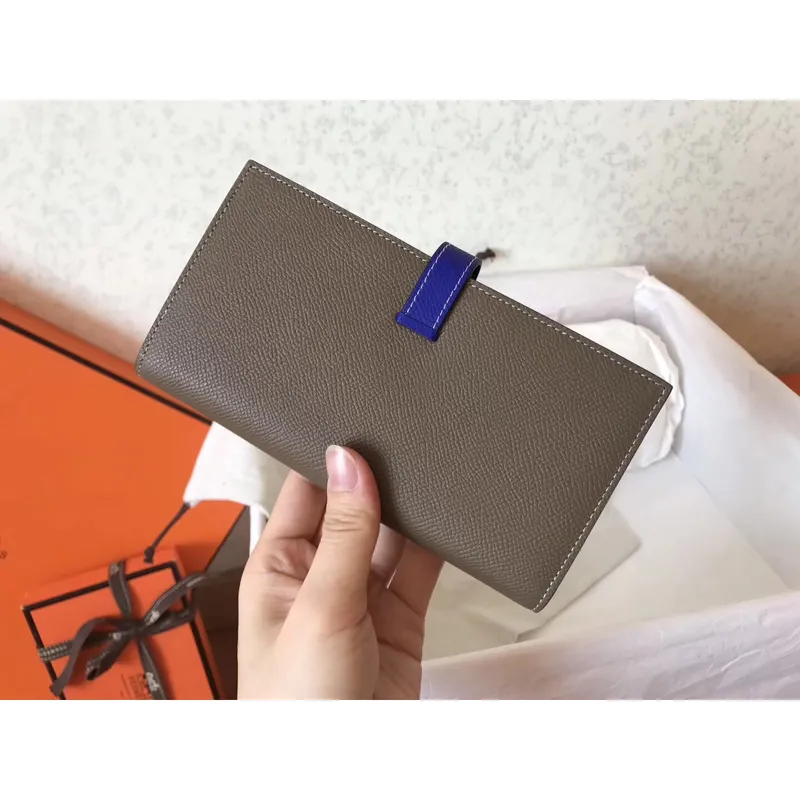 Hermes Bi Color Epsom Bearn Wallet Taupe/Electric Blue