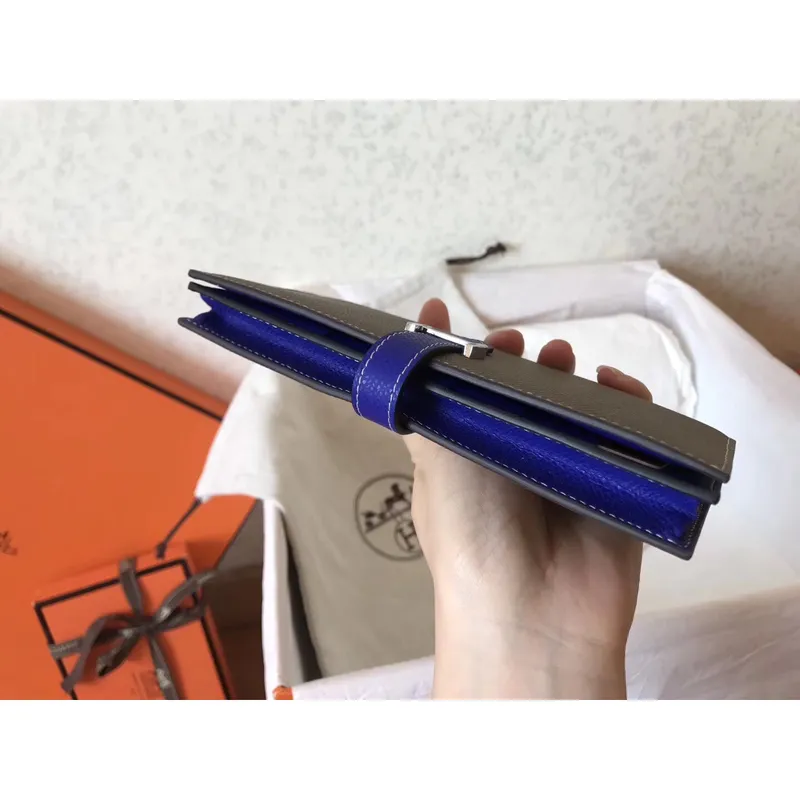 Hermes Bi Color Epsom Bearn Wallet Taupe/Electric Blue