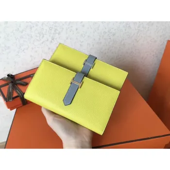 Hermes Bi Color Epsom Bearn Wallet Soufre/Blue Lin