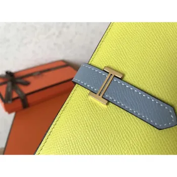 Hermes Bi Color Epsom Bearn Wallet Soufre/Blue Lin
