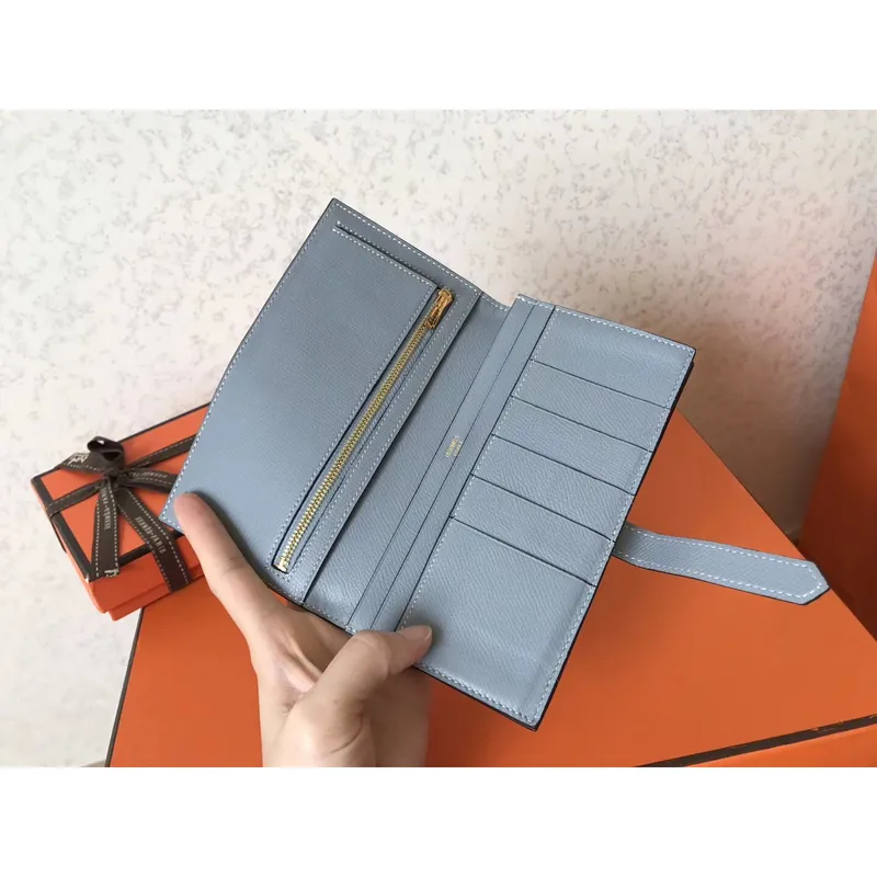 Hermes Bi Color Epsom Bearn Wallet Soufre/Blue Lin