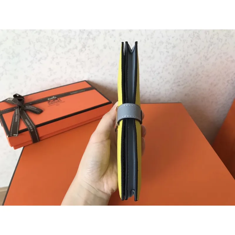 Hermes Bi Color Epsom Bearn Wallet Soufre/Blue Lin