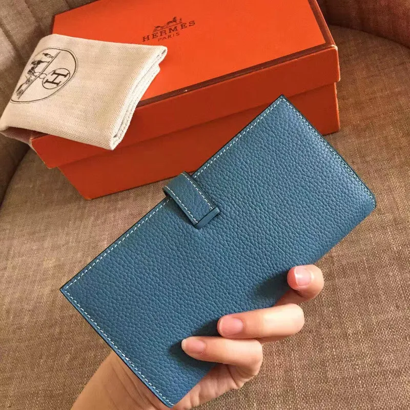 Hermes Blue Jean Clemence Bearn Gusset Wallet