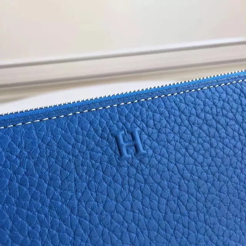 Hermes Blue Clemence Azap Zipped Wallet