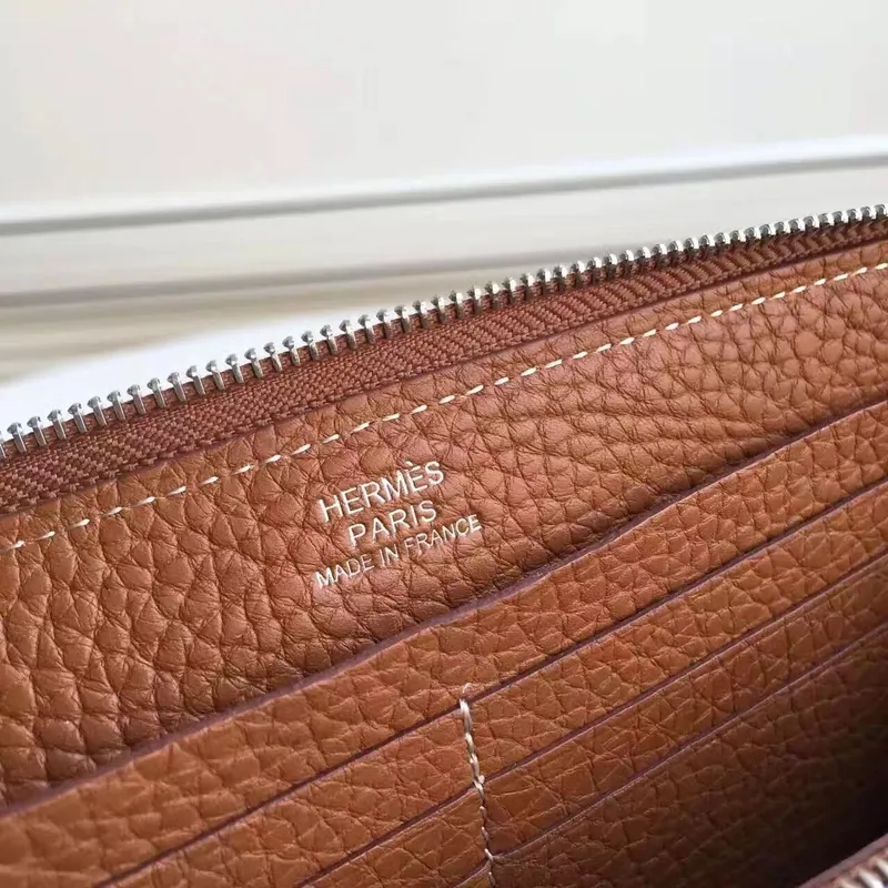 Hermes Brown Clemence Azap Zipped Wallet