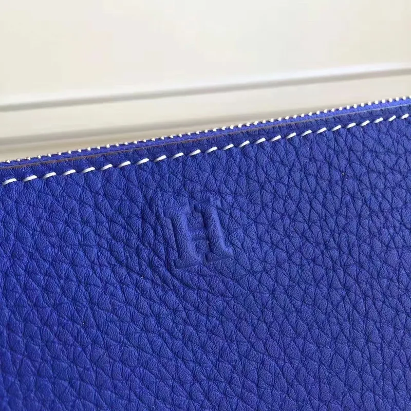 Hermes Blue Electric Clemence Azap Zipped Wallet