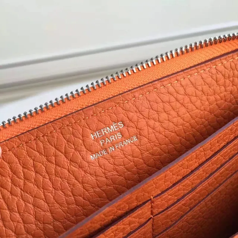 Hermes Orange Clemence Azap Zipped Wallet