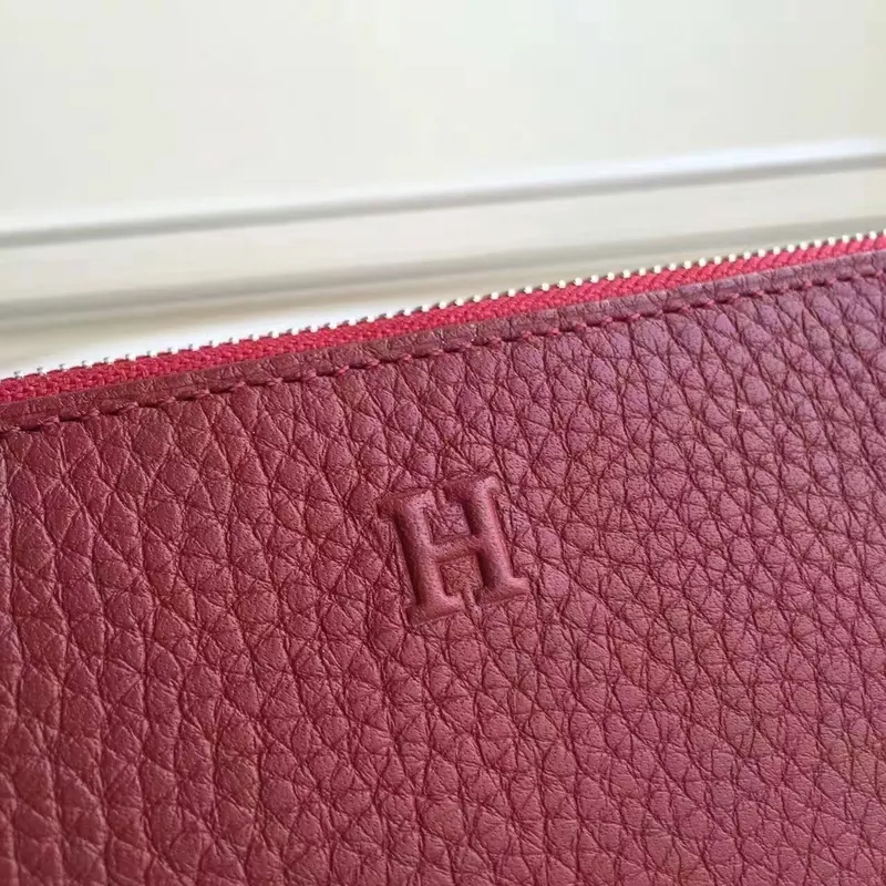 Hermes Ruby Clemence Azap Zipped Wallet