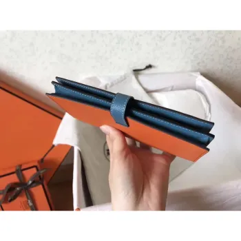 Hermes Bi Color Epsom Bearn Wallet Orange/Blue Jean