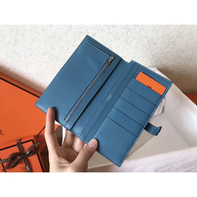 Hermes Bi Color Epsom Bearn Wallet Orange/Blue Jean