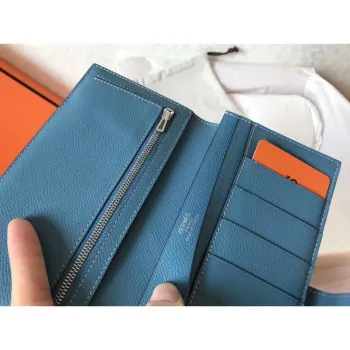 Hermes Bi Color Epsom Bearn Wallet Orange/Blue Jean