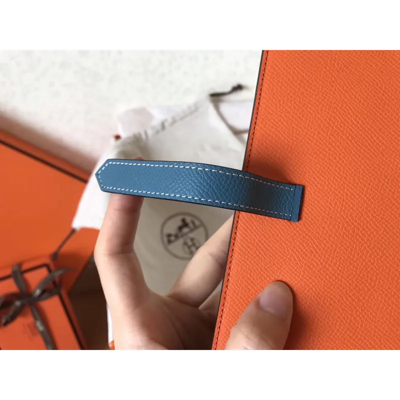 Hermes Bi Color Epsom Bearn Wallet Orange/Blue Jean