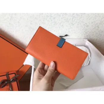 Hermes Bi Color Epsom Bearn Wallet Orange/Blue Jean