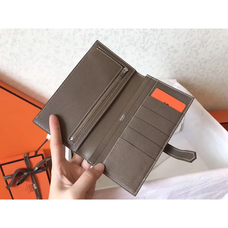 Hermes Bi Color Epsom Bearn Wallet Black/Taupe
