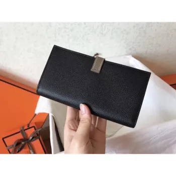 Hermes Bi Color Epsom Bearn Wallet Black/Taupe