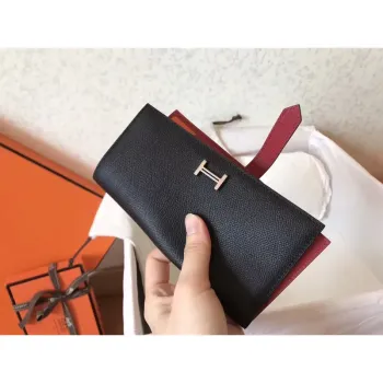 Hermes Bi Color Epsom Bearn Wallet Black/Ruby