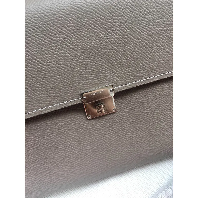 Hermes Grey Clic 16 Wallet With Strap