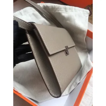 Hermes Grey Clic 16 Wallet With Strap