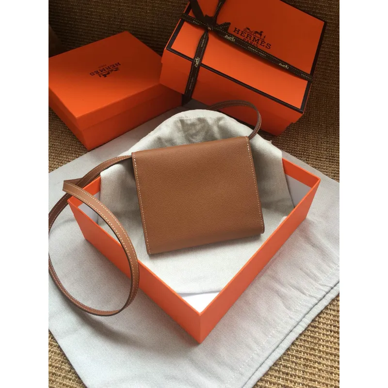 Hermes Brown Clic 16 Wallet With Strap