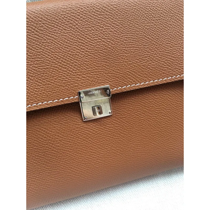 Hermes Brown Clic 16 Wallet With Strap