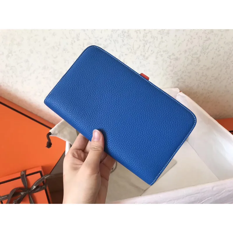 Hermes Bicolor Dogon Duo Wallet In Blue/Piment Leather