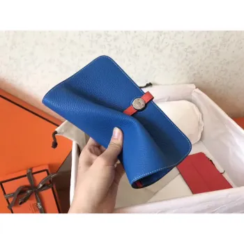 Hermes Bicolor Dogon Duo Wallet In Blue/Piment Leather