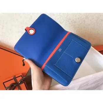 Hermes Bicolor Dogon Duo Wallet In Blue/Piment Leather