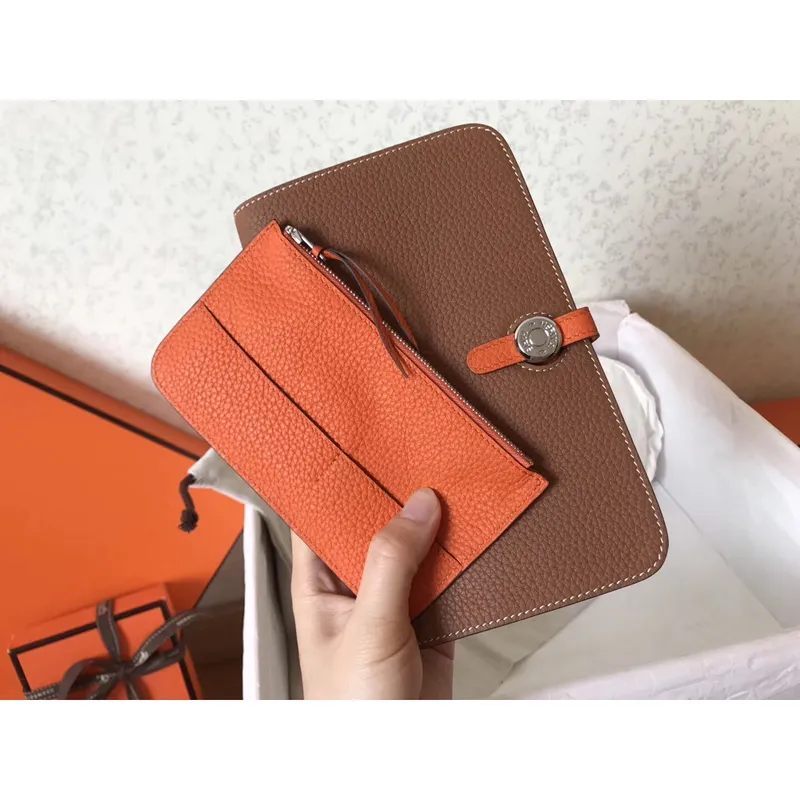 Hermes Bicolor Dogon Duo Wallet In Brown/Orange Leather