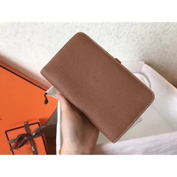 Hermes Bicolor Dogon Duo Wallet In Brown/Orange Leather