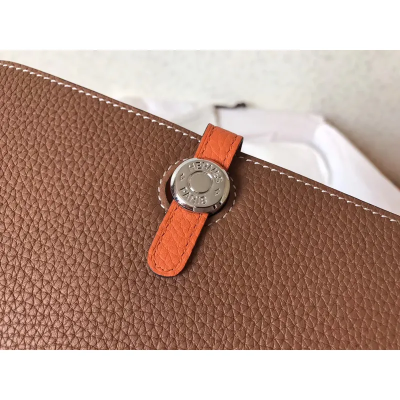 Hermes Bicolor Dogon Duo Wallet In Brown/Orange Leather