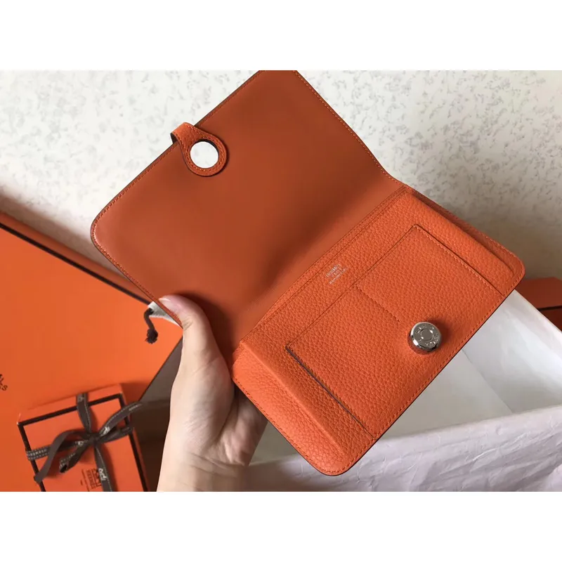 Hermes Bicolor Dogon Duo Wallet In Brown/Orange Leather