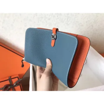 Hermes Bicolor Dogon Duo Wallet In Jean/Orange Leather