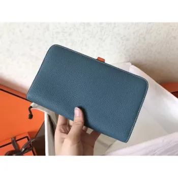 Hermes Bicolor Dogon Duo Wallet In Jean/Orange Leather