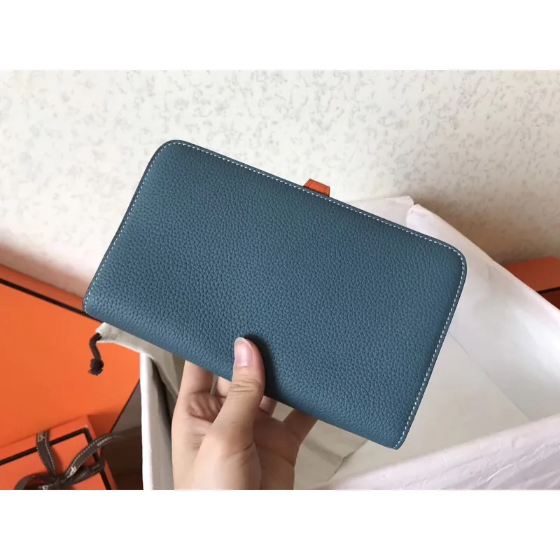 Hermes Bicolor Dogon Duo Wallet In Jean/Orange Leather