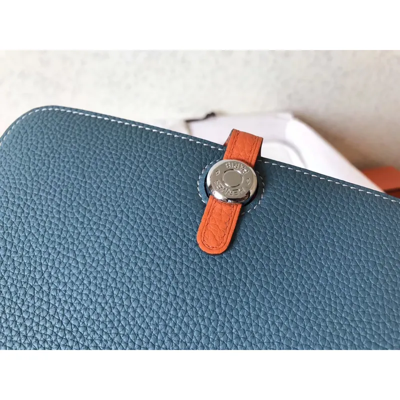 Hermes Bicolor Dogon Duo Wallet In Jean/Orange Leather