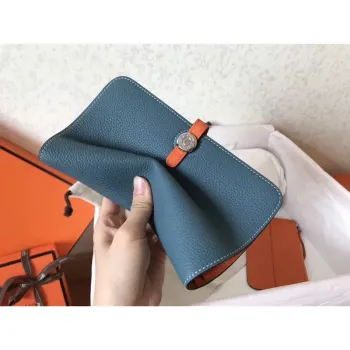 Hermes Bicolor Dogon Duo Wallet In Jean/Orange Leather