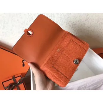 Hermes Bicolor Dogon Duo Wallet In Jean/Orange Leather