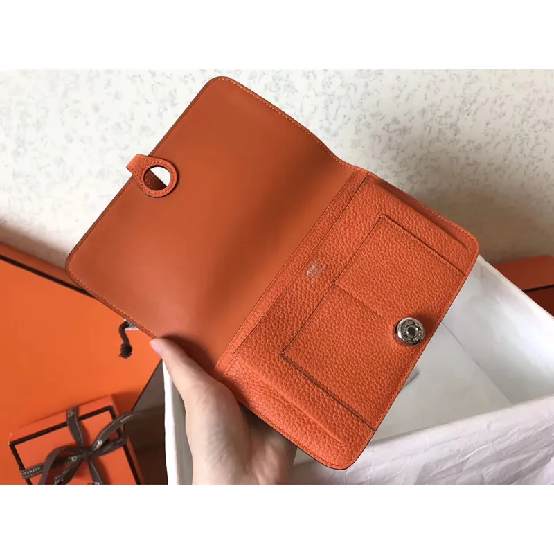Hermes Bicolor Dogon Duo Wallet In Jean/Orange Leather