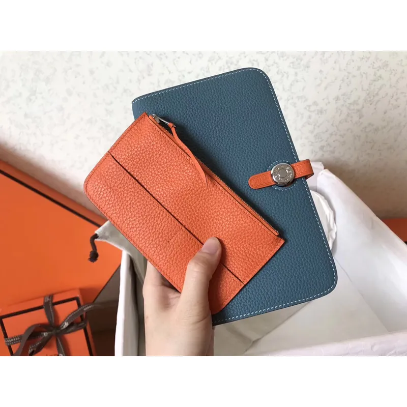 Hermes Bicolor Dogon Duo Wallet In Jean/Orange Leather
