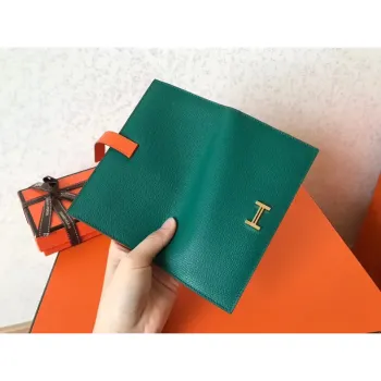 Hermes Bi Color Epsom Bearn Wallet Malachite/Orange
