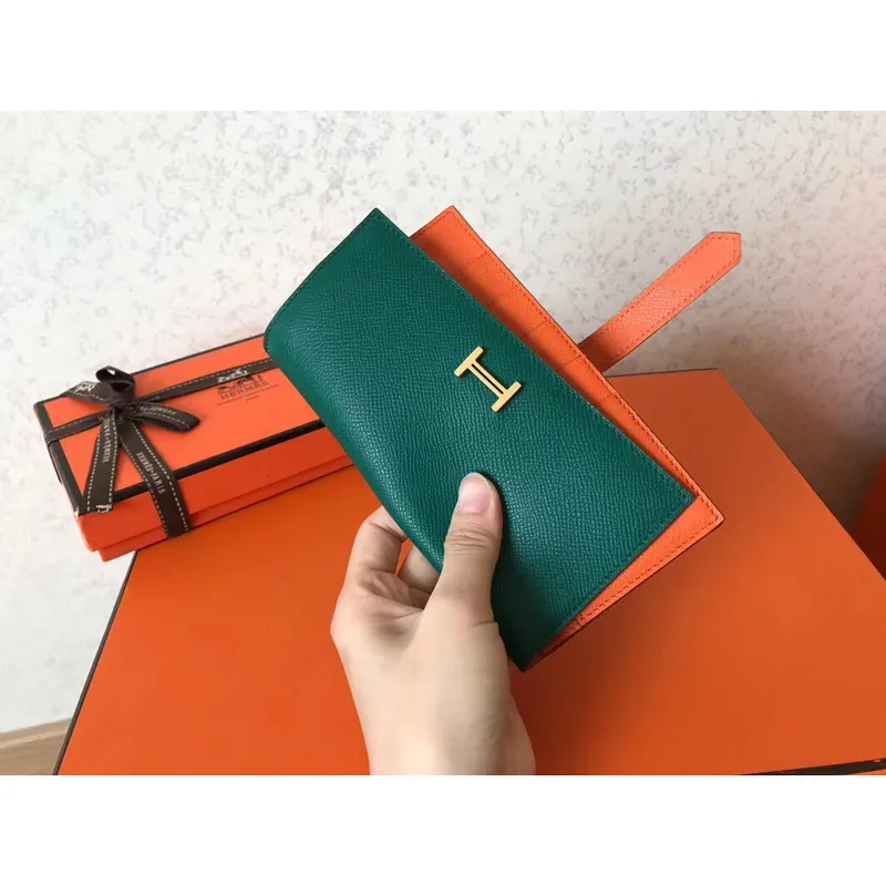 Hermes Bi Color Epsom Bearn Wallet Malachite/Orange
