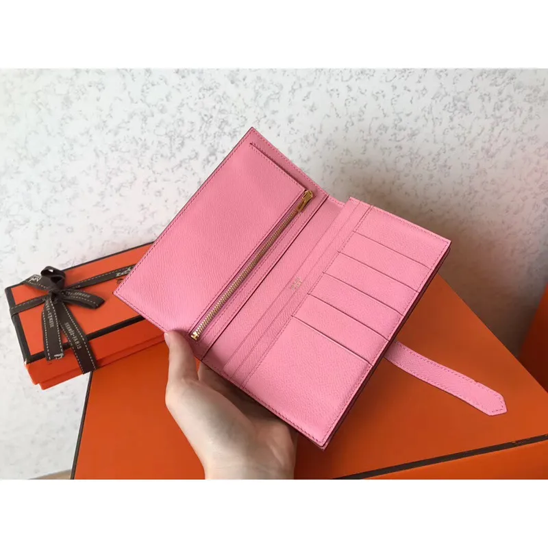 Hermes Bi Color Epsom Bearn Wallet Grey/Pink