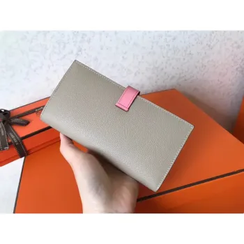 Hermes Bi Color Epsom Bearn Wallet Grey/Pink